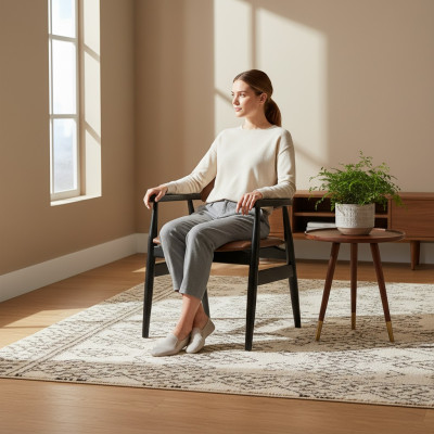 Diseño de silla con reposabrazos para comedor en negro, mueble de silla de madera nueva.