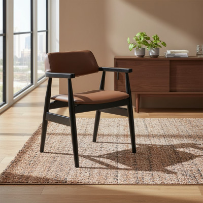 Diseño de silla con reposabrazos para comedor en negro, mueble de silla de madera nueva.