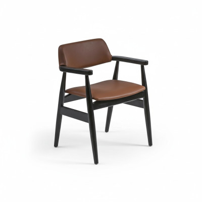 Diseño de silla con reposabrazos para comedor en negro, mueble de silla de madera nueva.