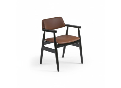 Diseño de silla con reposabrazos para comedor en negro, mueble de silla de madera nueva.