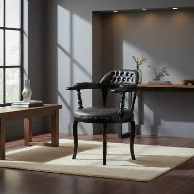 Silla de diseño de lujo tapizada con asiento acolchado, silla de madera para comedor con apoyabrazos.