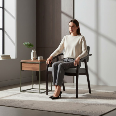 Silla con reposabrazos Asiento acolchado Comedor Madera Diseño Lujo Estilo Nuevo