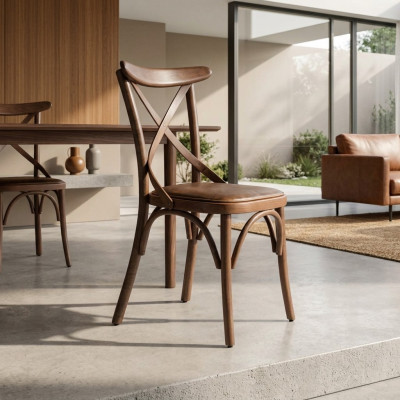 Silla de diseñador de madera de lujo para comedor en color marrón, mobiliario nuevo.