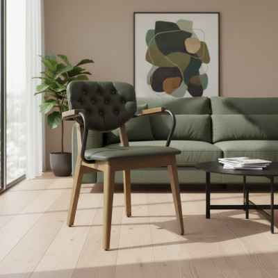 Silla de comedor con reposabrazos tapizada en Chesterfield muebles de lujo