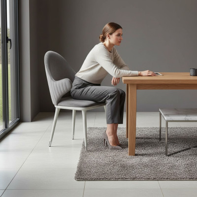 Silla gris con reposabrazos, moderna, de lujo, diseño de muebles de diseñador para comedor.