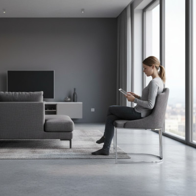 Silla moderna gris de lujo de diseñador, silla de comedor muebles de interior tapizada.