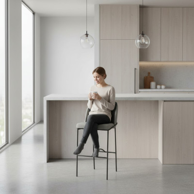 Sala de estar taburetes de bar, bar sillas diseño silla tapizada moderna gris.