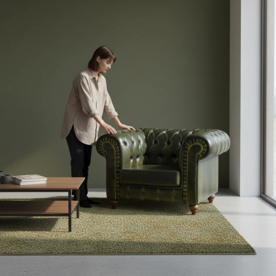 Sillón Chesterfield Verde Diseño Moderno Asiento Nuevo Amueblar Sala de Estar