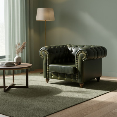 Sillón Chesterfield Verde Diseño Moderno Asiento Nuevo Amueblar Sala de Estar
