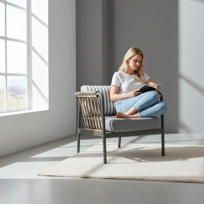 Sillón moderno gris asiento diseño sala de estar mobiliario nuevo.