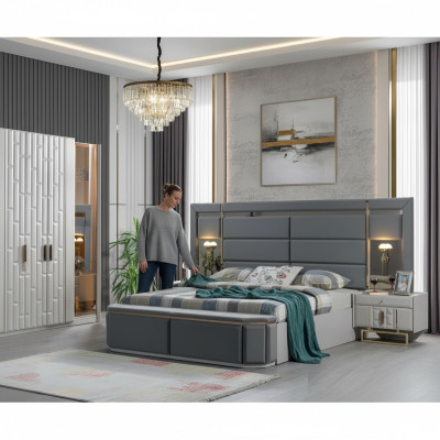 Dormitorio completo cama 2x mesitas de noche Nuevo lujo juego de muebles equipamiento