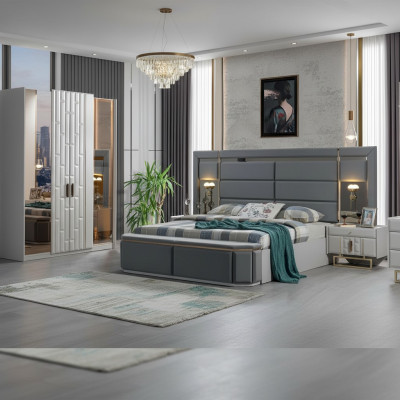Dormitorio completo cama 2x mesitas de noche Nuevo lujo juego de muebles equipamiento