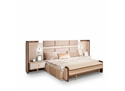 Dormitorio conjunto de lujo Diseño cama 2x mesitas de noche Moderno Mobiliario
