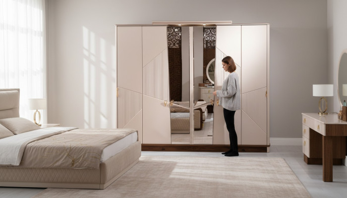 Armario del dormitorio moderno con diseño de armario de madera.