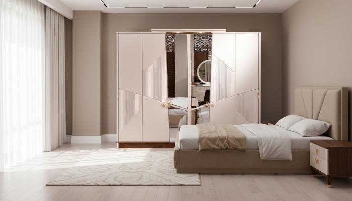 Armario del dormitorio moderno con diseño de armario de madera.