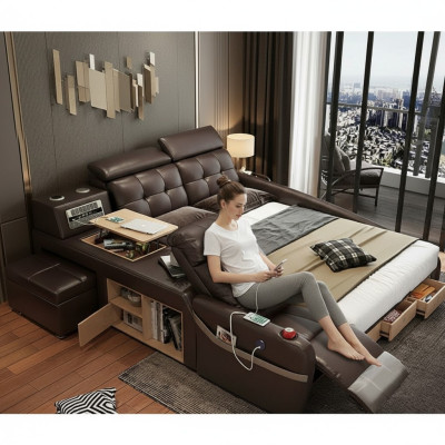 Cama de diseño multifunción grande cuero sintético hotel tapizado 180x200 camas nuevas