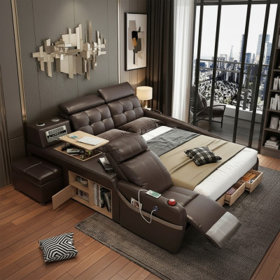 Cama de diseño multifunción grande cuero sintético hotel tapizado 180x200 camas nuevas