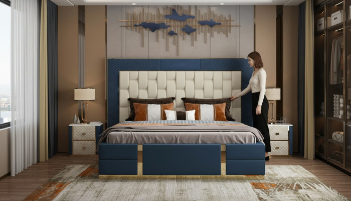 Diseño cama box spring moderna cama doble cama de hotel de lujo 180x200 nueva.