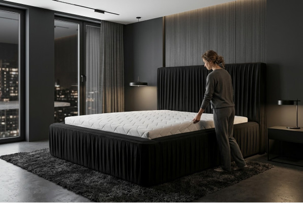 Diseño de cama de lujo doble para hoteles Habitación de lujo negro moderno