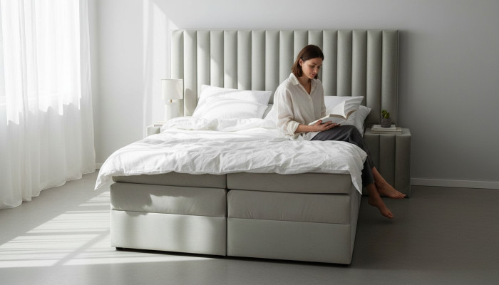 Juego de dormitorio cama mesita de noche de diseño moderno de lujo gris