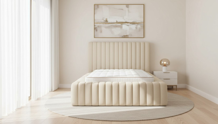 Dormitorio de lujo Cama Doble de Madera Tapizada Marco de Cama Beige