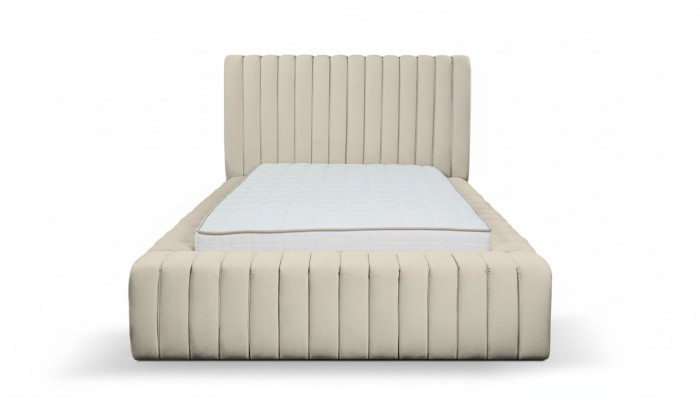 Dormitorio de lujo Cama Doble de Madera Tapizada Marco de Cama Beige
