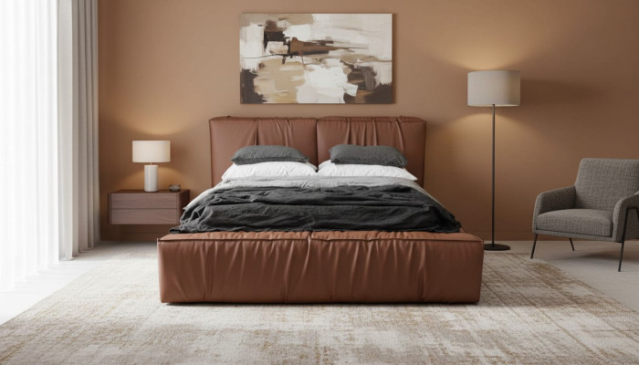 Camas de hotel de cuero artificial 180x200cm. Diseño de lujo de muebles cama tapizada.