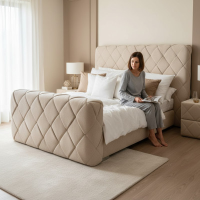 Muebles de dormitorio de lujo Cama moderna de diseño 140x200 cm Marco de cama Cabecero