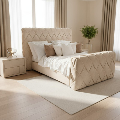 Muebles de dormitorio de lujo Cama moderna de diseño 140x200 cm Marco de cama Cabecero