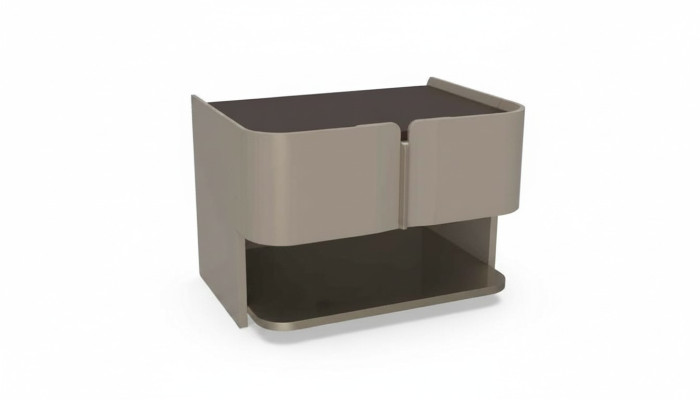 Diseño de mesita de noche gris, consola de madera para dormitorio de lujo.