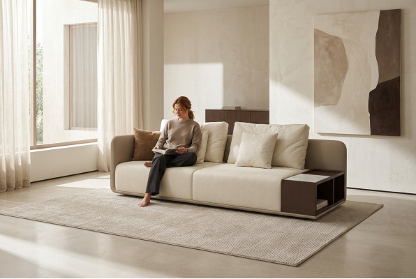 Sofá de lujo de tres plazas moderno tapizado en textil, mueble de sofá.