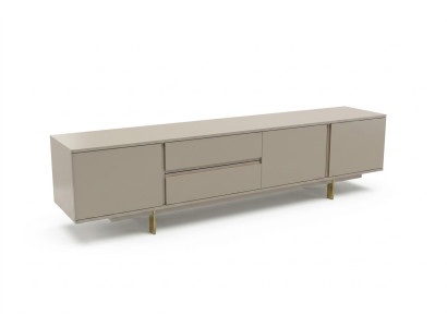 Mueble de pared de lujo con soporte de TV, mesa de TV bajera de madera en beige para sala de estar.