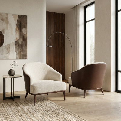 Silla de diseño moderno para sala de estar en color marrón, estilo lujo.