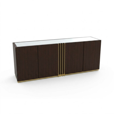 Aparador de sala de estar, bajo, marrón, de madera, mueble moderno, 208x49x80cm.