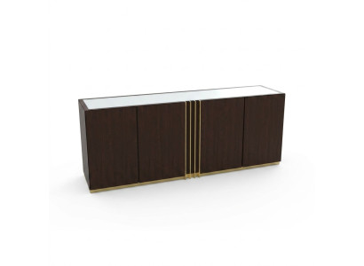 Aparador de sala de estar, bajo, marrón, de madera, mueble moderno, 208x49x80cm.