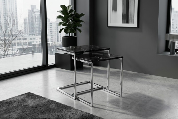 Mesa auxiliar Material de muebles de sala de estar Acero inoxidable negro Diseño de mesa