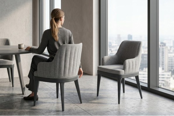 Sillas modernas de diseño en tela y madera, sillón de lujo tapizado textil.