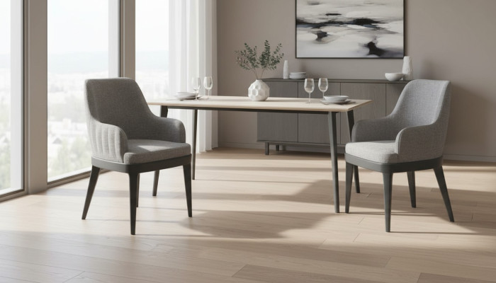 Sillas modernas de diseño en tela y madera, sillón de lujo tapizado textil.