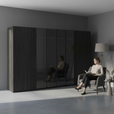 Armario de dormitorio Armarios de lujo de 8 puertas en negro.