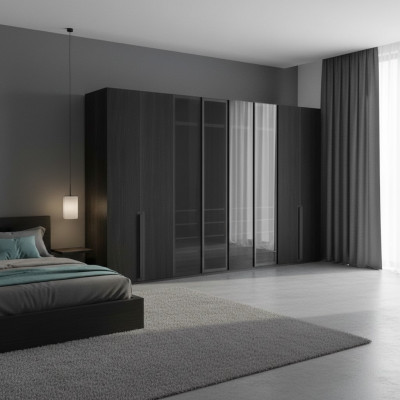 Armario de dormitorio Armarios de lujo de 8 puertas en negro.
