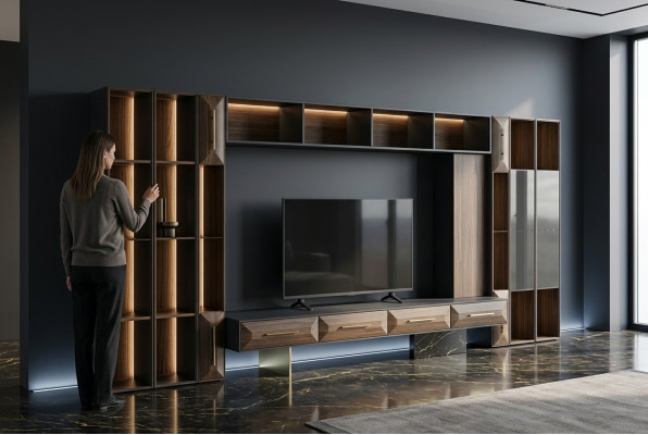 Lujoso mueble de pared para la sala de estar de madera soporte de TV diseño moderno nuevo