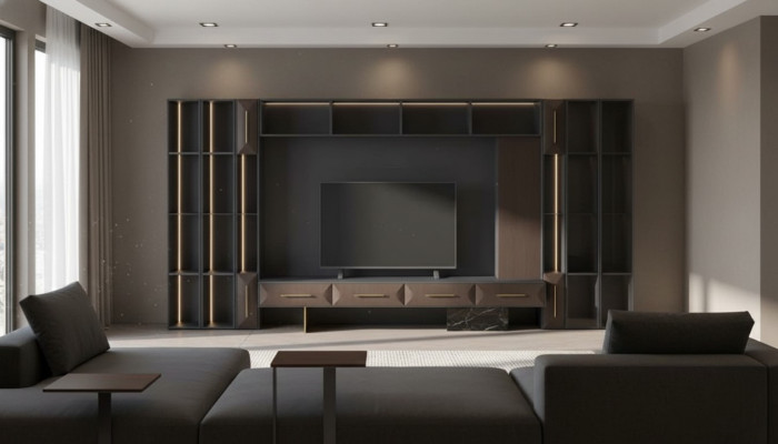 Lujoso mueble de pared para la sala de estar de madera soporte de TV diseño moderno nuevo