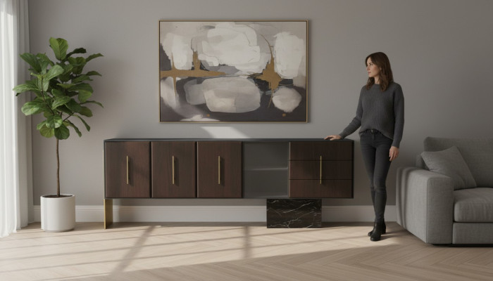 Aparador moderno de madera, muebles cómodas de lujo, diseño de soporte para TV nuevo.