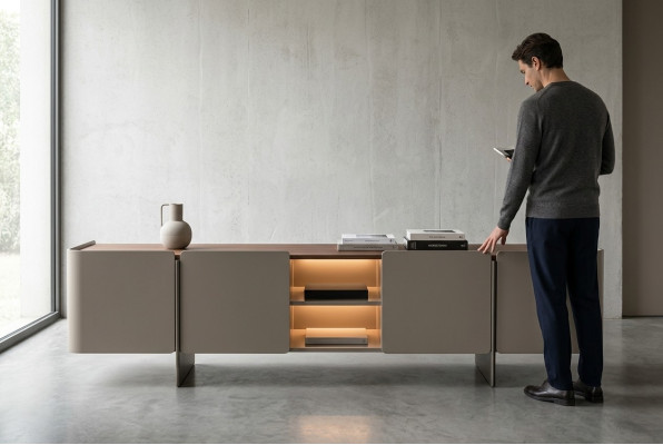 Moderna pared de salón diseño soporte de TV lujo gris lowboard nuevo