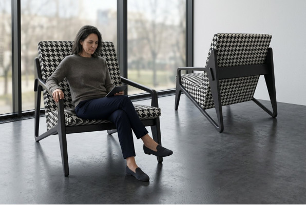 Sillón de lujo de salón, tela, diseño moderno, acolchado, nuevo