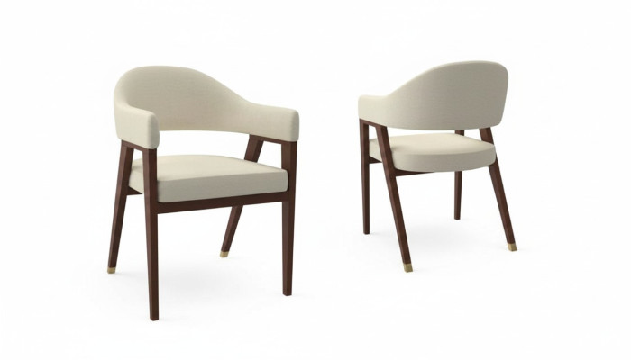 Diseño de sillas tapizadas de hotel en tela y madera para el comedor nuevo.