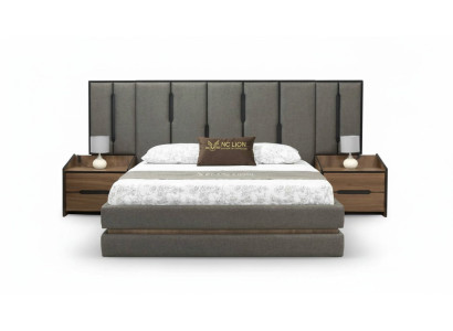 Juego de dormitorio moderno de 3 piezas: cama elegante, 2 mesitas de noche completas.