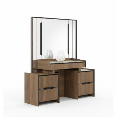 Elegante tocador con espejo, muebles de lujo en el dormitorio, nuevo.