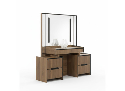 Elegante tocador con espejo, muebles de lujo en el dormitorio, nuevo.