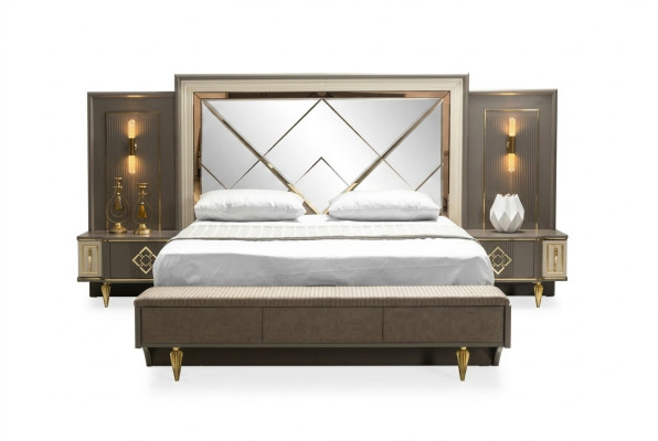 Juego de dormitorio de lujo de 3 piezas, cama y 2 mesitas de noche Diseño textil 3 piezas sets